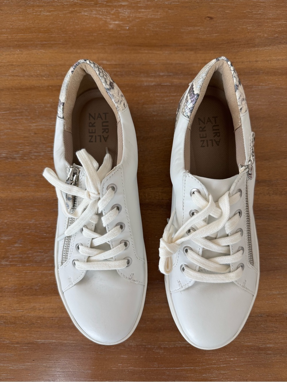 Naturalizer White Leather Sneakers with Snakeskin Accent